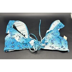 Aerie Ruffle Wrap Bikini Top Tidal Blue Ditsy Floral Nwt Medium
